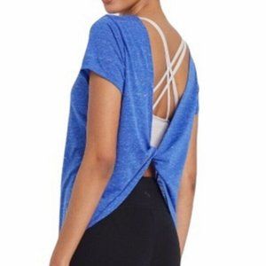 Women's JoyLab Small Blue with White Fleck Short Sleeve Twist Back Athletic Top